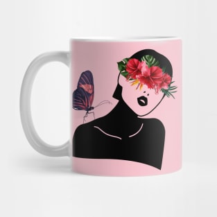 Abstract Woman with Hibiscus and Butterfly Mug